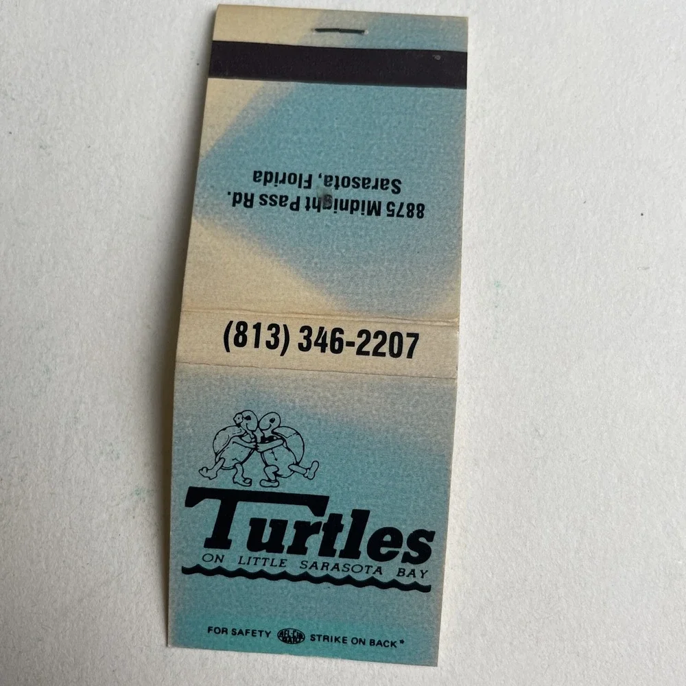 Turtles Restaurant Matchbook Vintage Sarasota FL Little‎ Sarasota Bay Unstruck